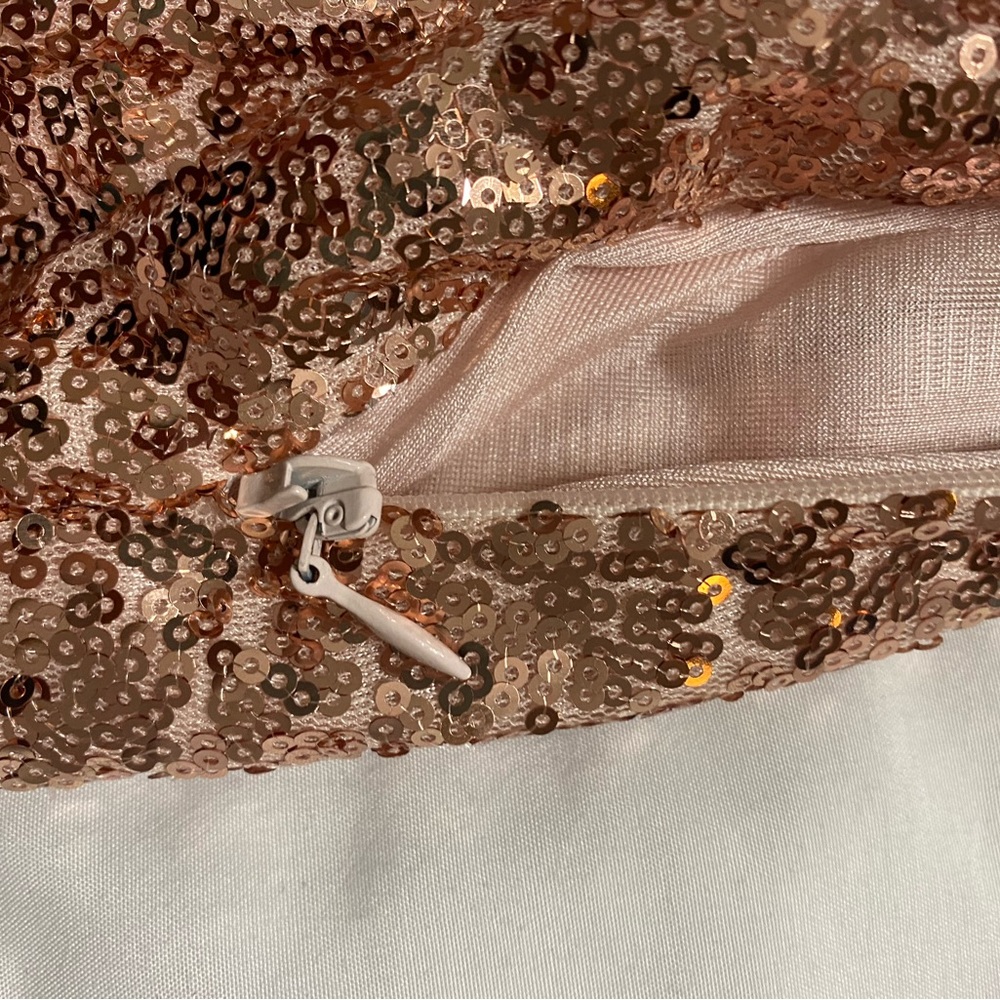 Rose Gold One Shoulder Evening Gown with Broken Zipper - Picture 5 of 7